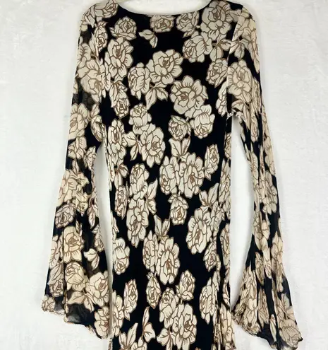 Vintage Lola P Beaded Floral Maxi Dress Size XL Cowl Neck Long Sleeve 90s Y2K Black