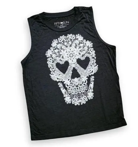 Fifth Sun Black/White Sugar Skull Muscle Tank, Women's S