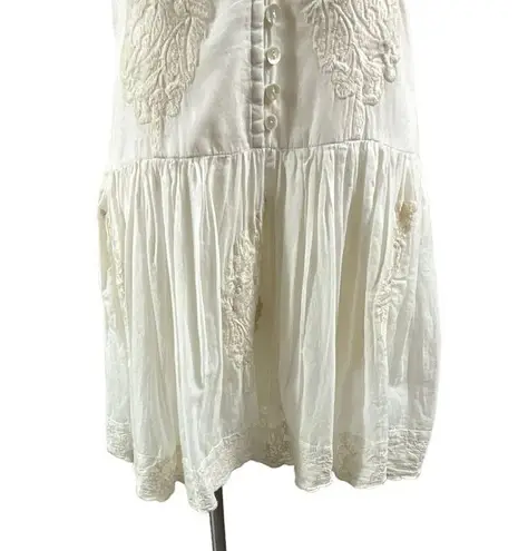 Raga Anthropologie Baby Doll Embroidered Cream Drop Waist Mini Dress