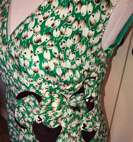 Moulinette Soeurs Anthropologie green and brown tulip print dress