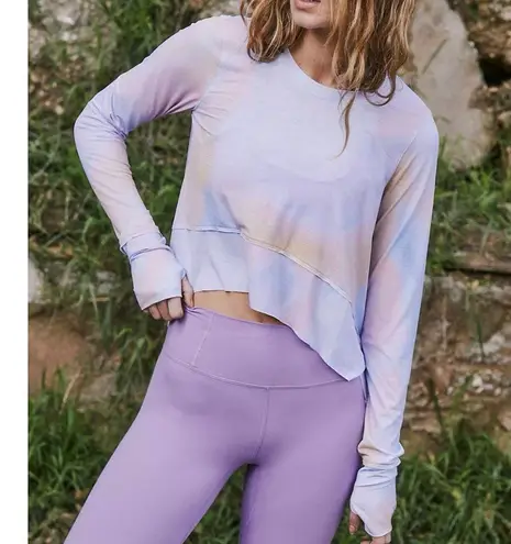 Free People Tempo Long Sleeve Printed Crop Top  in Aura M