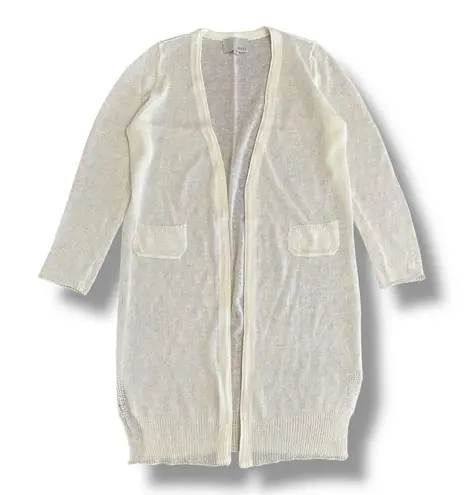 Berti Italian Longline Open Knit Cardigan Small Quiet Luxury Layering Minimalist White