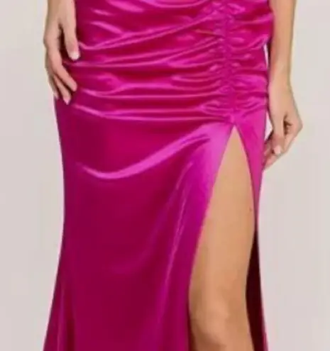 Honey and Rosie Spag Strap V-Neck Ruched Slit Glitter Satin Long Dress size XL
