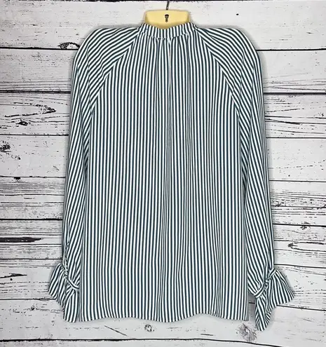 Ann Taylor  Size LT Blue & White Stripe Long Sleeve Button Up Blouse Top thumbnail 2