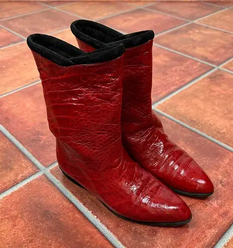 Maud Frizon Red Crocodile Pattern Pointed Toe Western Boots Size EU 36