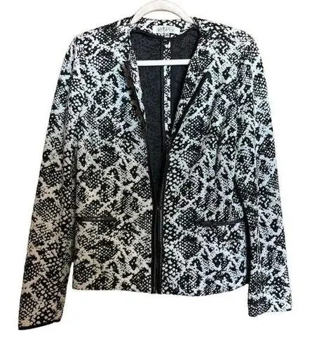 Kasper  Blazer Womens 12 Black White Print Soft Shell Hidden Pockets Jacket