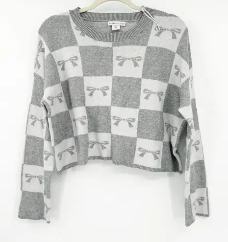 Sincerely Jules Womens Fall Bow Checkered Crewneck Knit Sweater Size L Gray Size L - Image 1