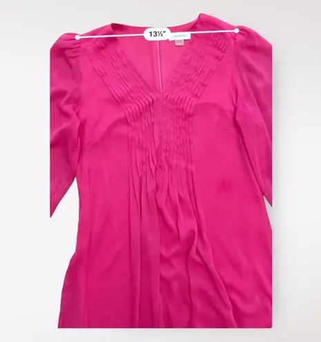 Calvin Klein  Pink Pleated Chiffon 3/4 Sleeves V-Neck Short Dress Size 4