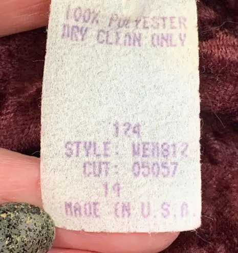 Vintage 90s Maxi Dress Burgundy Crushed Velvet Dark Floral Rosette Short Sleeve Red Size 14