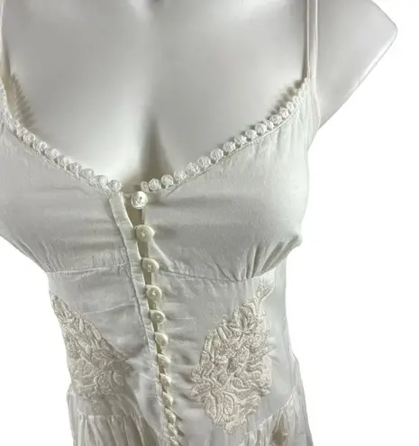 Raga Anthropologie Baby Doll Embroidered Cream Drop Waist Mini Dress