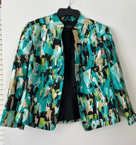 Kasper Separates Women's Blazer Jacket Abstract Print Size 10 Turquoise