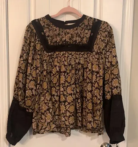 Cleobella  Anthropologie Long Sleeve Top Rafi Lace Black Motif Size Medium NWT