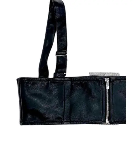 We Wore What NWT Cropped Faux Leather Buckle Bandeau Top Silver Buckle XXL Black