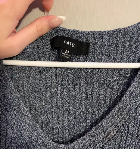 FATE. Blue Front Twist Knot Knit Tank Top