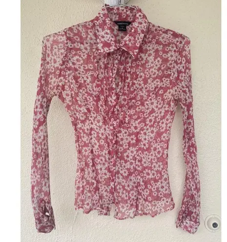 Moda VTG International 100% Silk Sheer Pink Floral Button Blouse Coquette Career