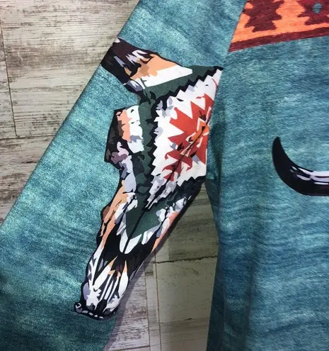 Boho western print long sleeve top size small country western rodeo Aztec tribal Blue