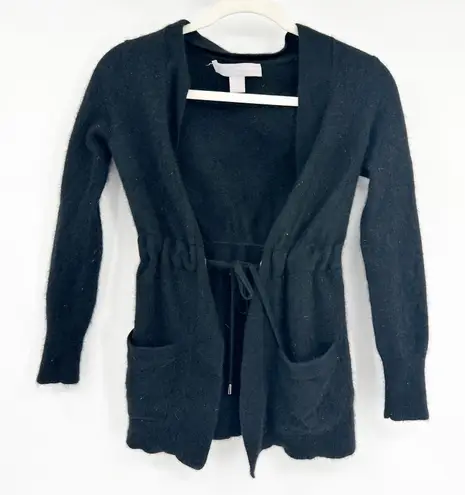 Sophia Milano Womens Y2K 100% Cashmere Black Drawstring Waist Cardigan Sweater S