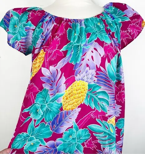 Hilo Hattie Vintage Pineapple Tropical Hawaiian Print Colorful Mumu Dress Size L Size L
