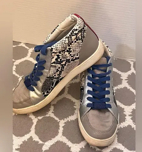 Circus by Sam Edelman Blue and Silver Snake Print Sneakers 6 metallic skin