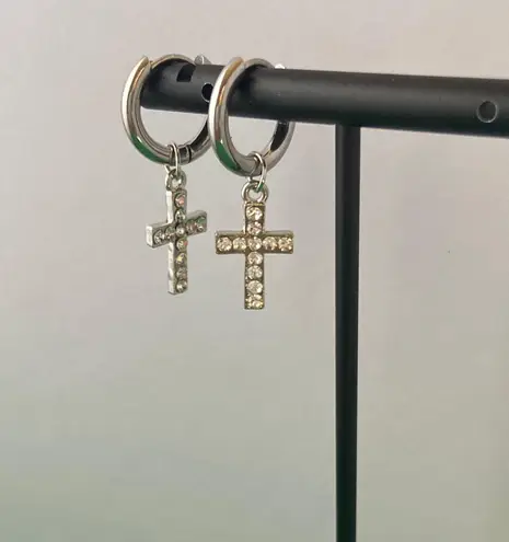 925 Silver Plated Cross Dangle Drop Earrings for Men Women,Cross Earrings,Hoop Earrings,Punk Hip Hop Earrings