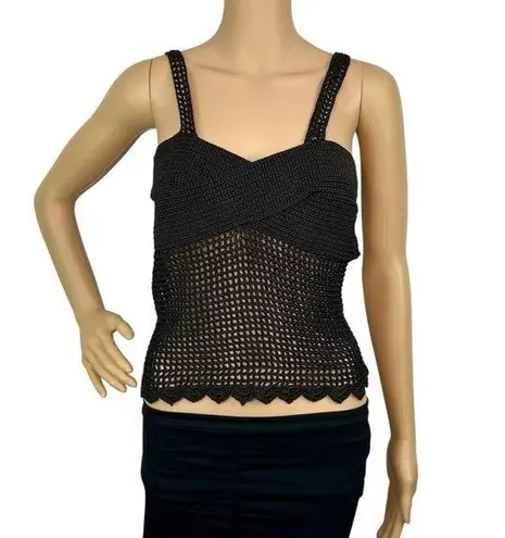 Crochet Tank Top Open Knit Black Cami Sheer Cut