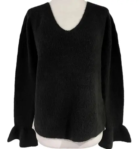 VERO MODA New Ruffle Cuff Sweater Long Sleeve V-Neck Pullover Black