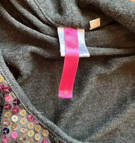 Sequin Top Tank Knit Long Sleeve Belted Charcoal Gray Womens Medium