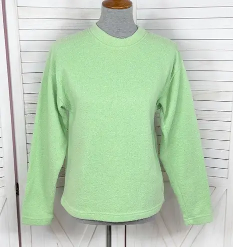 Exist Fleece Lined Terrycloth Knit Crew Neck Sweatshirt Lime Green Small