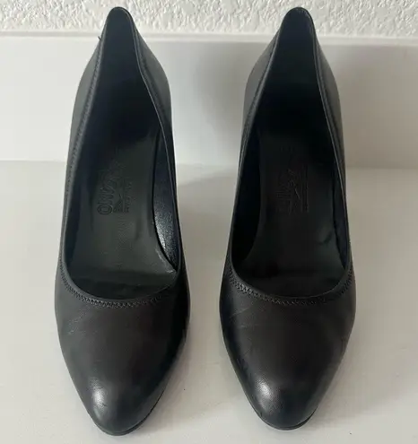 Salvatore Ferragamo Fondente Black Wedge Pump Heels Napa Calf Leather Size 8.5