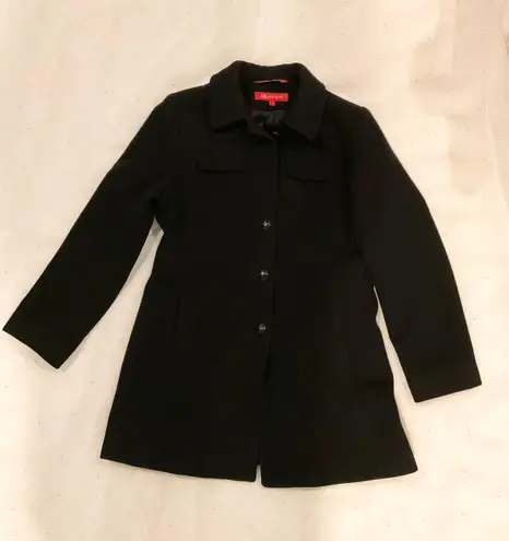 Anne Klein Women's 100% Wool Black Long Coat Size M bust 38 Button Down