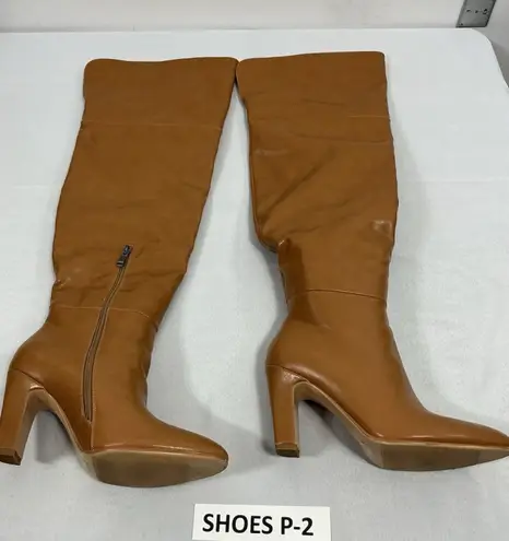 Womans Wet Kiss Pullon Otk Boots 7.5 Camel 1/4 Zip Heel Pointed Toe Top Folds Tan