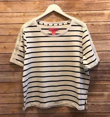 Catherine Malandrino Swiss Dot Trimmed Stripe Tee Size XL NWT