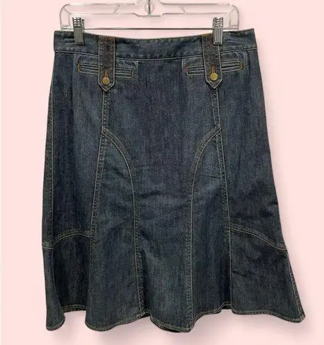 Adrienne Vittadini 90’s-y2k denim flare skirt flattering vertical tab pockets