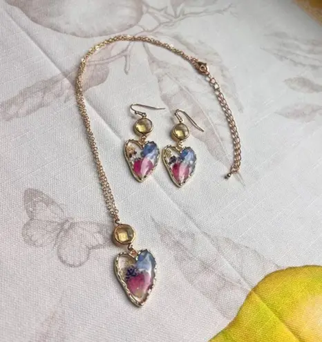 Jewelry Set Floral Flower Petals Colorful Summer Abstract Resin Heart Fun Pink