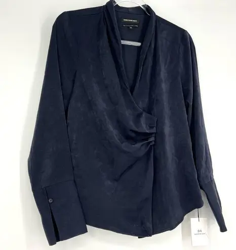 Something Navy Long Sleeve Wrap Front V-Neck Blouse Night Navy XS NWT