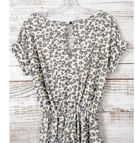 NEW Bibi Womens Animal Print Keyhole Back Short Sleeve Romper Cream Black Small