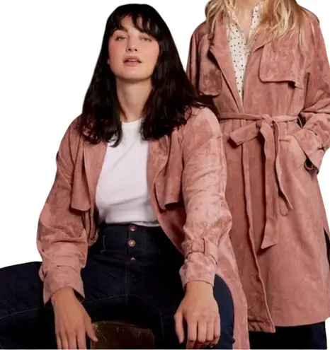 OAT NEW YORK Open Front Pink Faux Suede Trench Coat Size XL New w/ Tag MSRP $149
