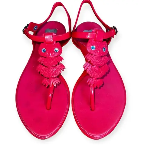 Melissa  “dreamed” jelly CACAO 2 red slip on Owl thong strapped sandals shoe sz 6