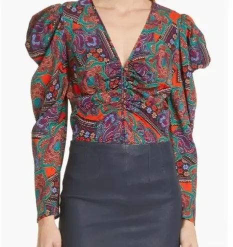 Veronica Beard NWT Simmons Paisley Floral Silk Blend Top Flame Red Multi Size 8