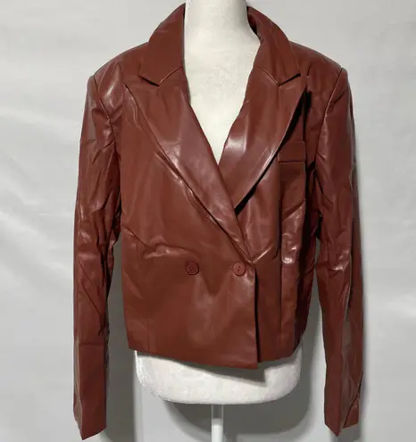 Area Stars New Faux Leather Double Breasted Cropped Jacket Brown Size Large