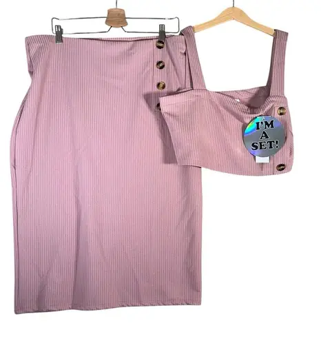 Trendz Womens Muave Ribbed Skirt and Cropped Top Button Two Piece Set Sz 2X Pink