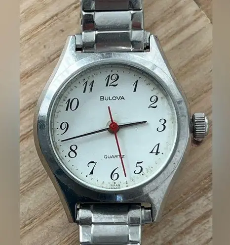 Bulova Vintage Ladies Watch White Dial Stainless Stretch Bracelet New Crystal