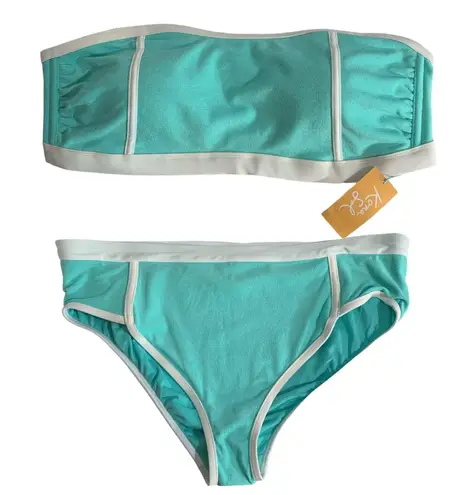 Kona Sol Womens 2 Piece Terry Textured Bikini Set High Waist Turquoise Size 2X