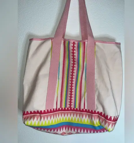 Canvas Tote Bag Artisan Aztec Pompom Fringe Zigzag Tutti Frutti Pink Stripe Boho