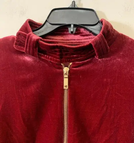 Worth New York Womens Size Small Red Zip Up Moto Jacket Faux Velvet Long Sleeve