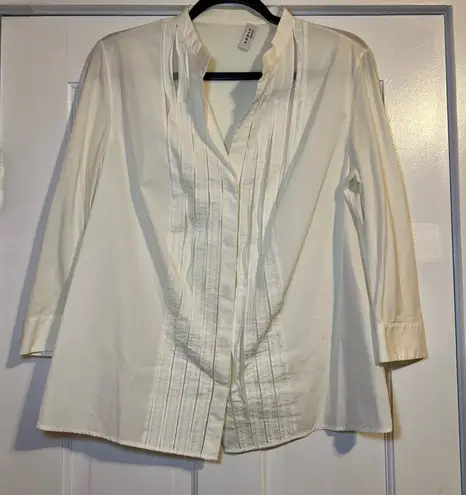 Akris Punto WHITE BUTTON UP PLEATED BLOUSE