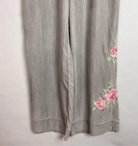 Soft Surroundings Wide Leg Pants NWT Embroidery Gray Lyocell Boho Romantic Large