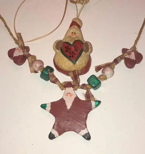 Lot of 2 Christmas Santa Holiday Chunky Fun Retro Necklaces