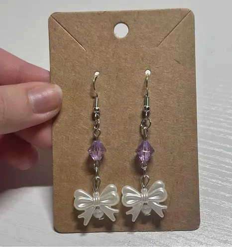 Handmade Purple & White Coquette Bow Earrings