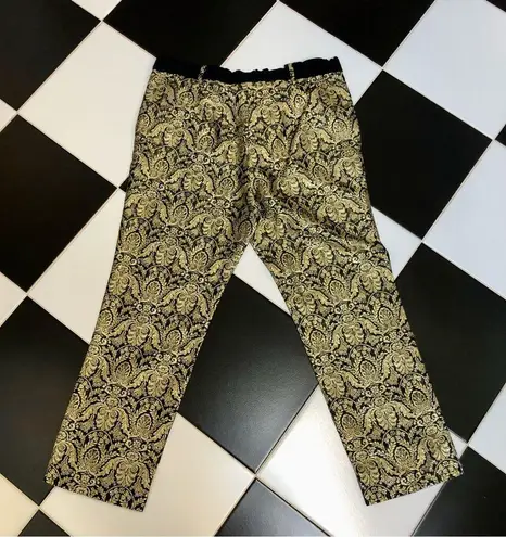 Slate + Willow Orion Jacquard Cigarette Pants Cropped Metallic Gold Black Ruffle